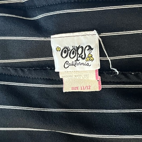 Vintage 70s Oops California Black White Striped Puff Sleeve Midi Dress Sz 11/12 - Picture 7 of 8